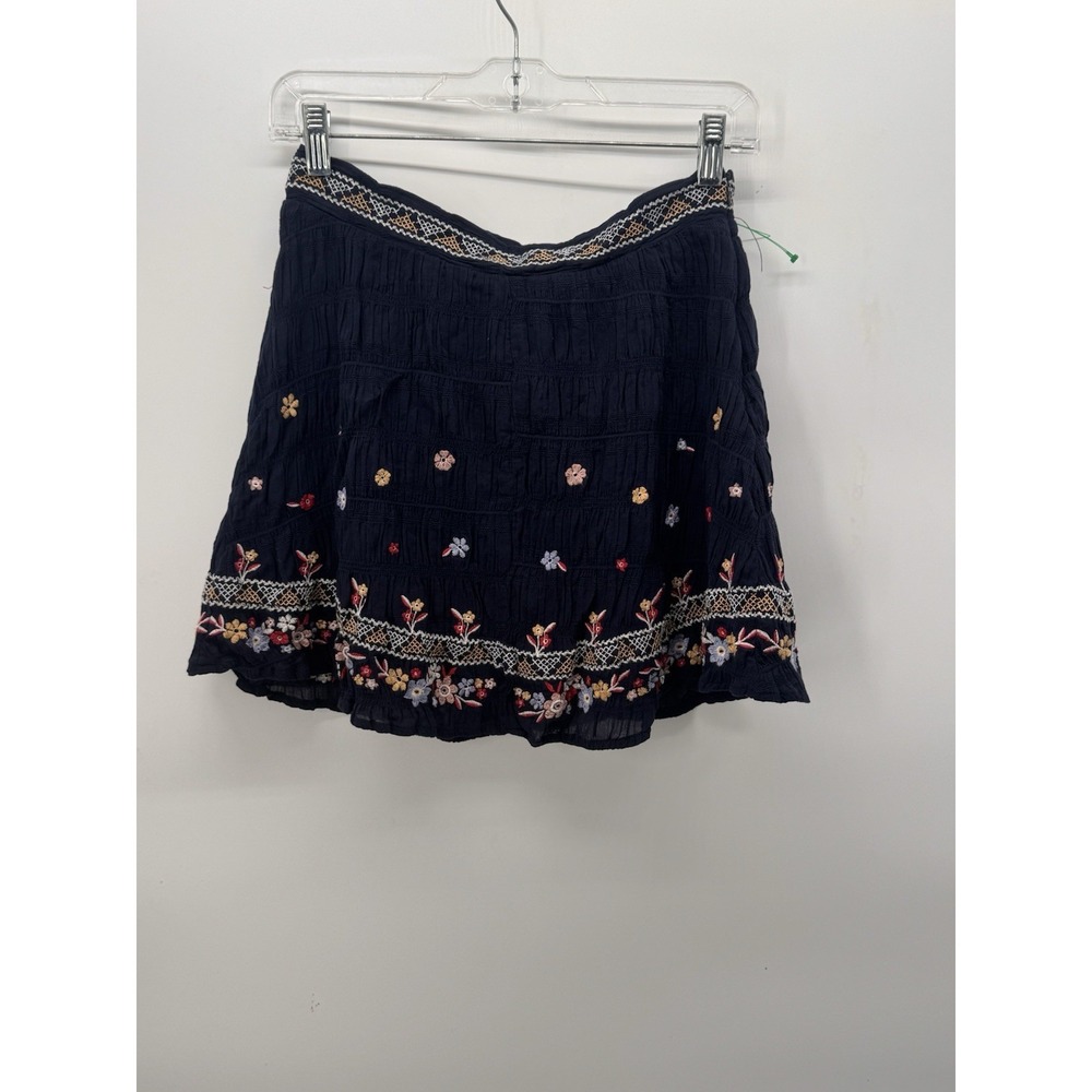 Francesca Collection floral Embroidery Cotton Skirt Navy Blue size S Cottagecore